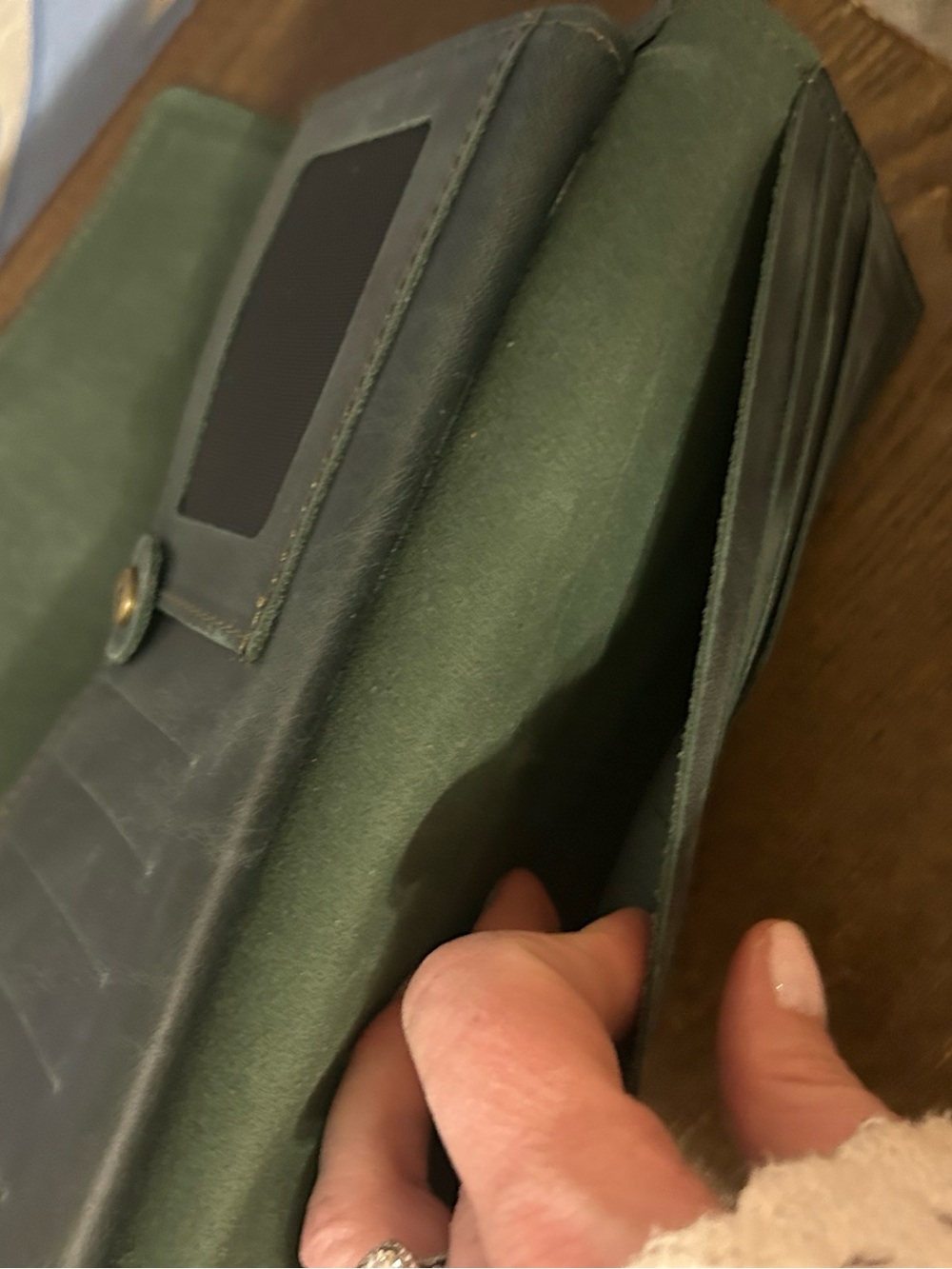 Vintage Style Green Leather Trifold Long Wallet Envelope - Picture 7 of 7